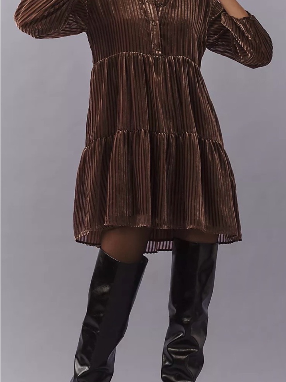 Maeve The Bettina Velvet Tiered Mini shirt dress size Medium